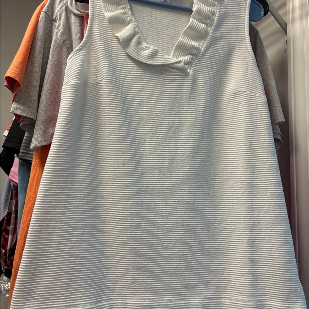 Crown & Ivy White ruffle neck sleeveless top